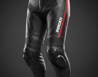 Ducati Black Leather Motorcycle Pants – Men’s Protective Riding Trousers