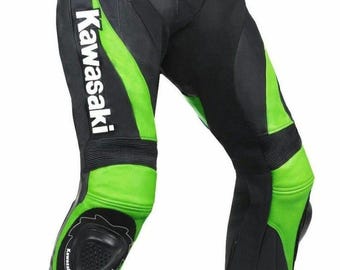 Kawasaki Racing Motorcycle Pants – Black & Lime Green, Knee Armor
