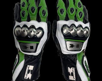 Kawasaki Racing Gloves – Leather, Knuckle Protection