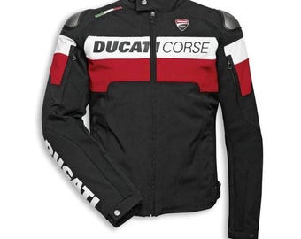 Chaqueta de moto Ducati Corse – Negra, roja y blanca / Ropa de motociclista para hombre