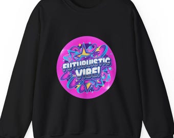 Futuristic Vibes Crewneck Sweatshirt | Y2K Cyber Holo, Chrome Text