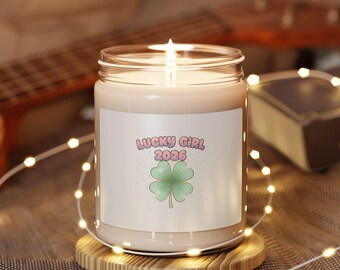 Lucky Girl 2026 Manifest Luck Soy Candle | 9oz pastel metallic charm