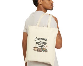 Introvert Holiday Club Tote | cozy hygge Christmas canvas, alone time festive