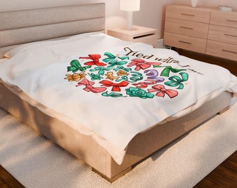 Tied with Love Bow Wreath Velveteen Plush Blanket | Pastel Ribbon Bow Pattern