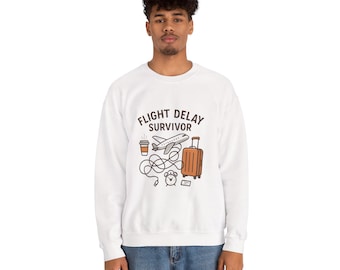 Flight Delayed Tee Unisex Crewneck: Cotton Airport Luggage Travel Sweatshirt