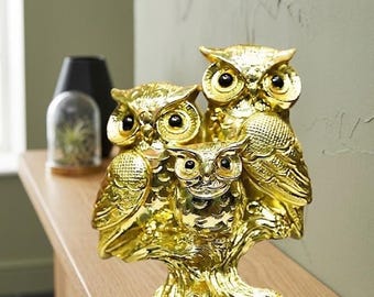 金色 フクロウ 彫刻 黄金のフクロウの彫刻：装飾樹脂製置物 - Etsy 日本