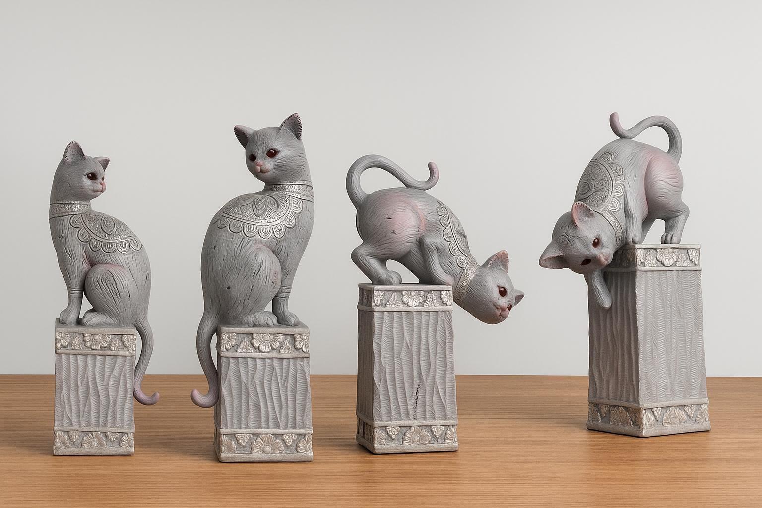 グレーの猫の置物セット • ヴィンテージスタイルの樹脂製猫の像 - Etsy