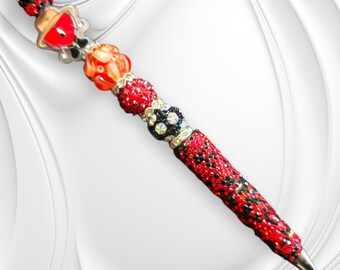 Bling Pen with Puerto Rico Bad Bunny Heart, Blue Rhinestone Beaded Pen