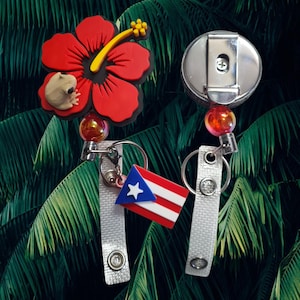 Flor de maga con coqui badge reel Puerto Rico ID holder image 8