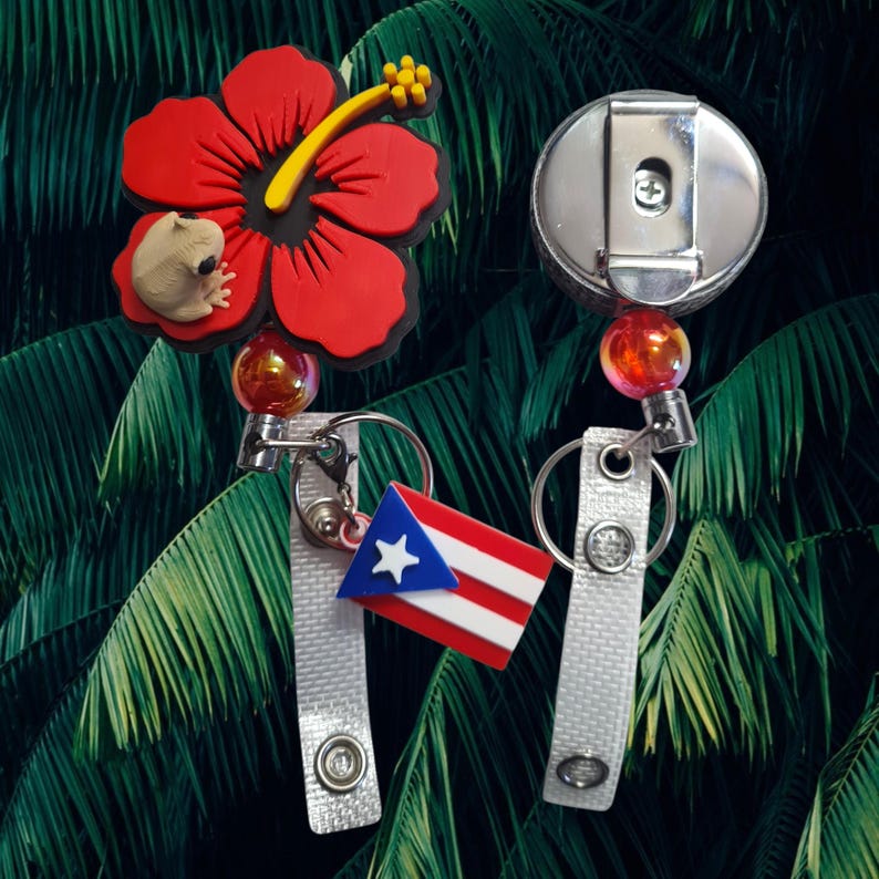 Flor de maga con coqui badge reel Puerto Rico ID holder image 8