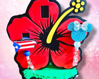 Badge reel display flor Puerto Rico