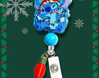 Christmas stitch badge reel ID holder