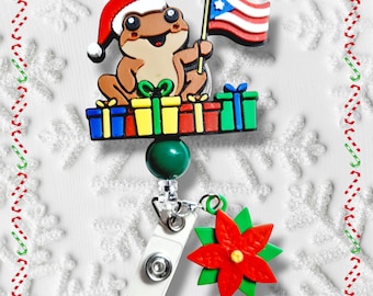 Coqui con Regalos de Navidad Puerto Rico badge reel ID holder