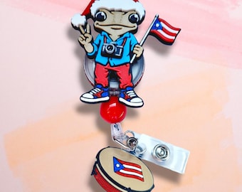 Sapo Concho Navidad Puerto Rico badge reel ID holder
