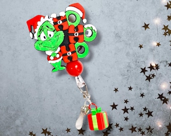 Grinch Badge Reel ID Holder: Christmas Charm