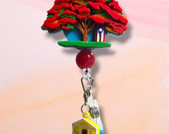 Flanboyan con casita amarilla badge reel Puerto Rico ID holder