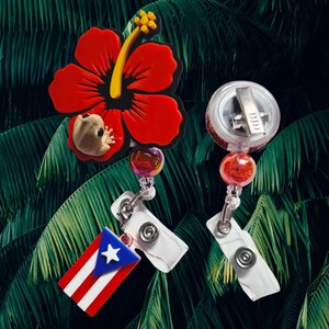 Flor de maga con coqui badge reel Puerto Rico ID holder image 7