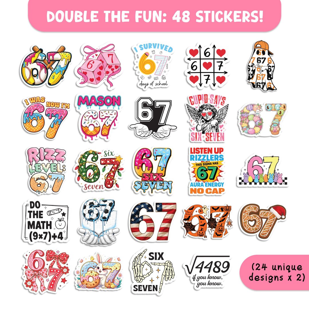 67 Stickers Pack, Six Seven Sticker Set, Funny Number Stickers ...