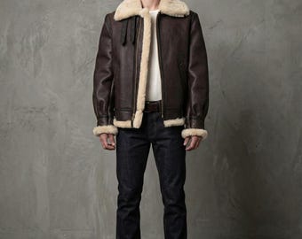 Herren B-3 Shearling Bomberjacke Echtes Schaffellleder Fliegermantel Flug Winter Oberbekleidung