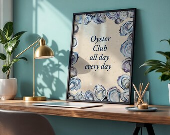 Oyster Club Watercolor Print | Coastal Kitchen Wall Art (Digital Download)