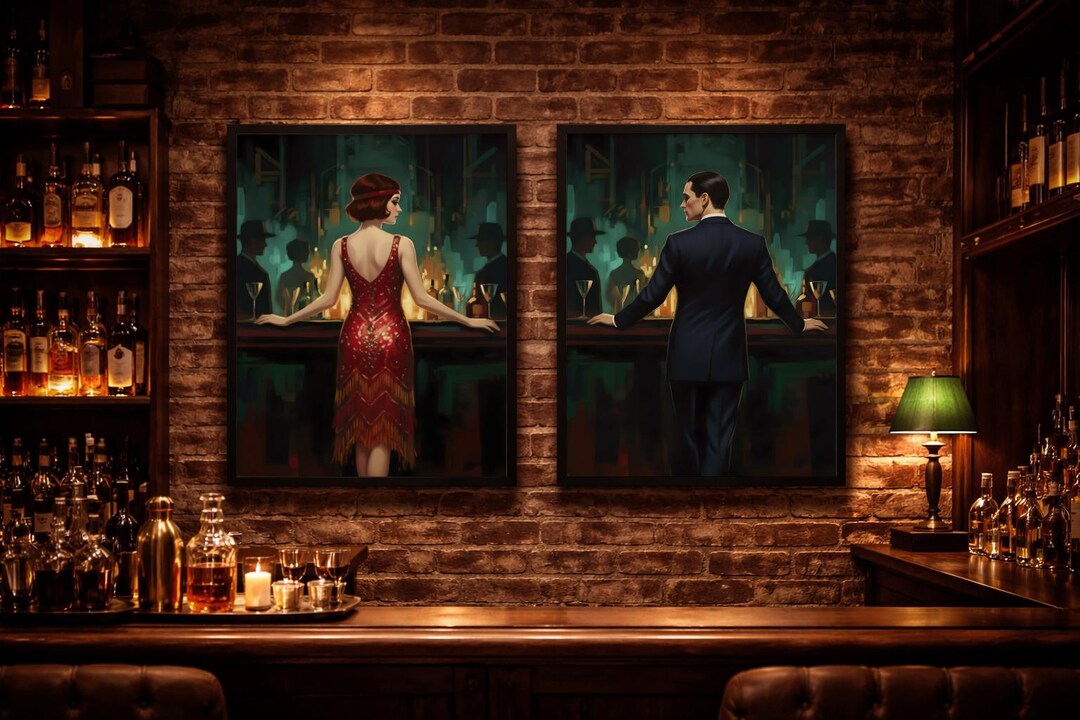 1920s Speakeasy Wall Art 2 Piece Set Digital Print: Vintage Cocktail ...