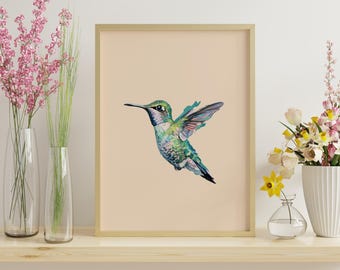 Arte mural de colibrí colorido, decoración de pintura de aves (impresión digital)