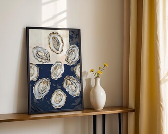 Navy Blue Oyster Print | Modern Coastal Wall Art (Digital Download)