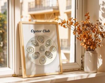 Oyster Club Wall Art Print, Coastal Kitchen Decor (Digital Download)