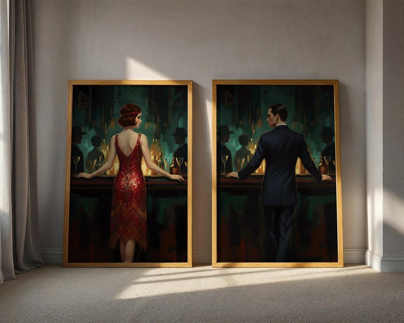1920s Speakeasy Wall Art 2 Piece Set Digital Print: Vintage Cocktail ...