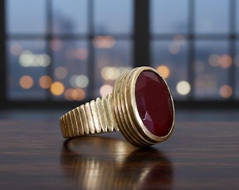 Gold Vintage Rubin Ring - Handgemachter Edelstein Ring für Frauen, Schmuck im Antik Stil, Geschenk für Sie