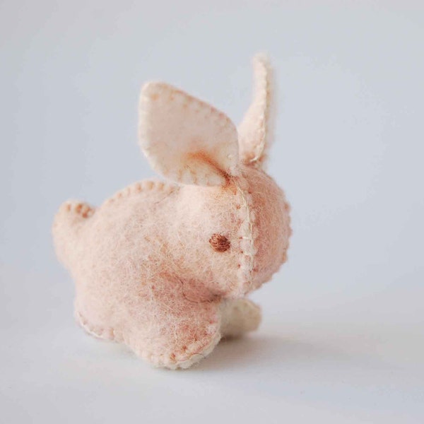 Pink and White Felt Bunny Rabbit Toy Handmade OOAK