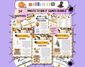 Halloween Minute to Win It-spellenbundel, 32 afdrukbare gezelschapsspellen (pdf)