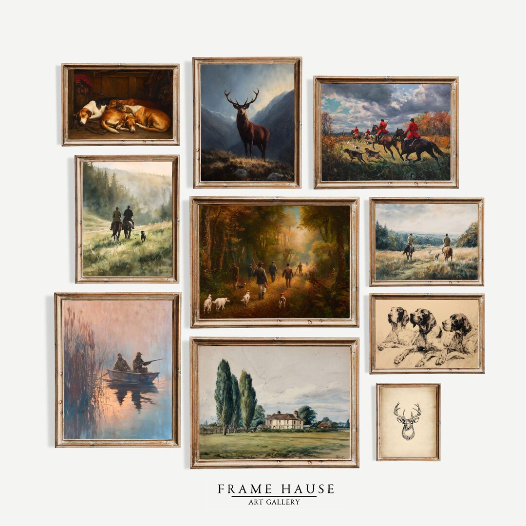 Vintage Hunting Wall Art Set of 10, Equestrian & Wildlife Gallery ...