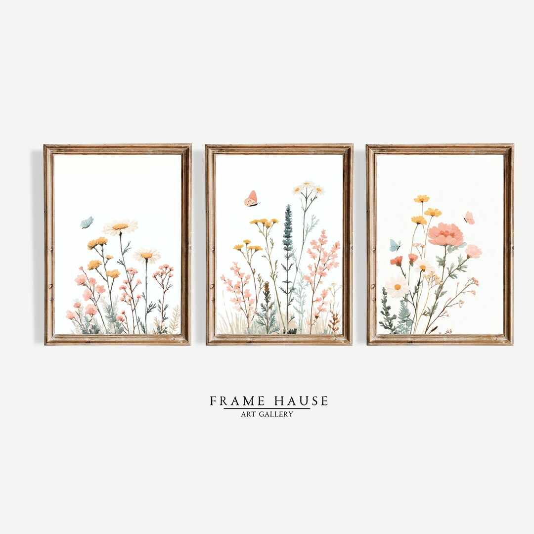 Wildflower Nursery Print Set of 3: Vintage Floral Botanical Wall Art ...