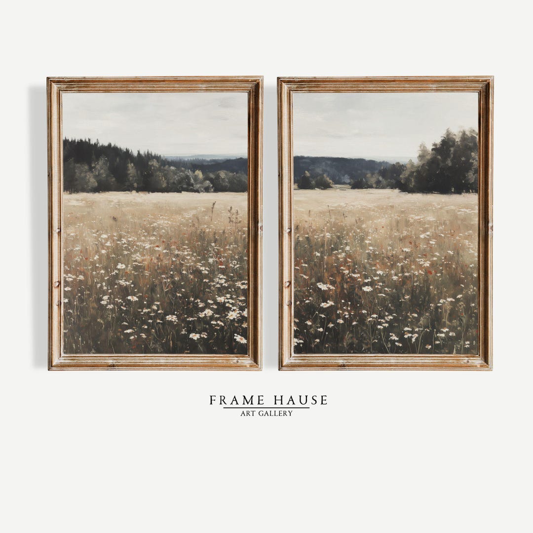 Wildflower Field Set of 2 Prints, Vintage Country Landscape, Farmhouse ...