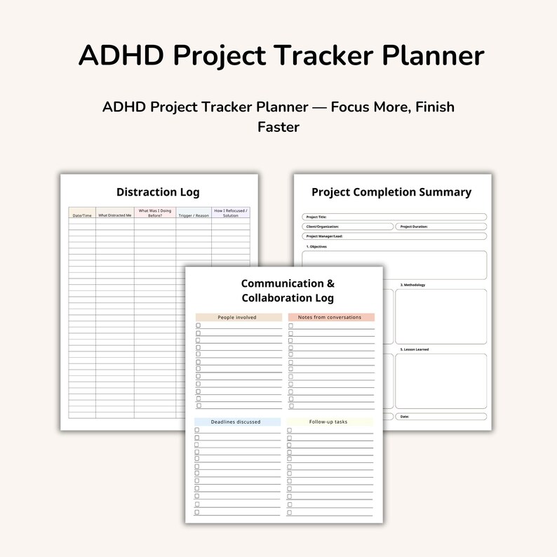 ADHD Project Planner for Executive Functioning, Student Study Tracker ...