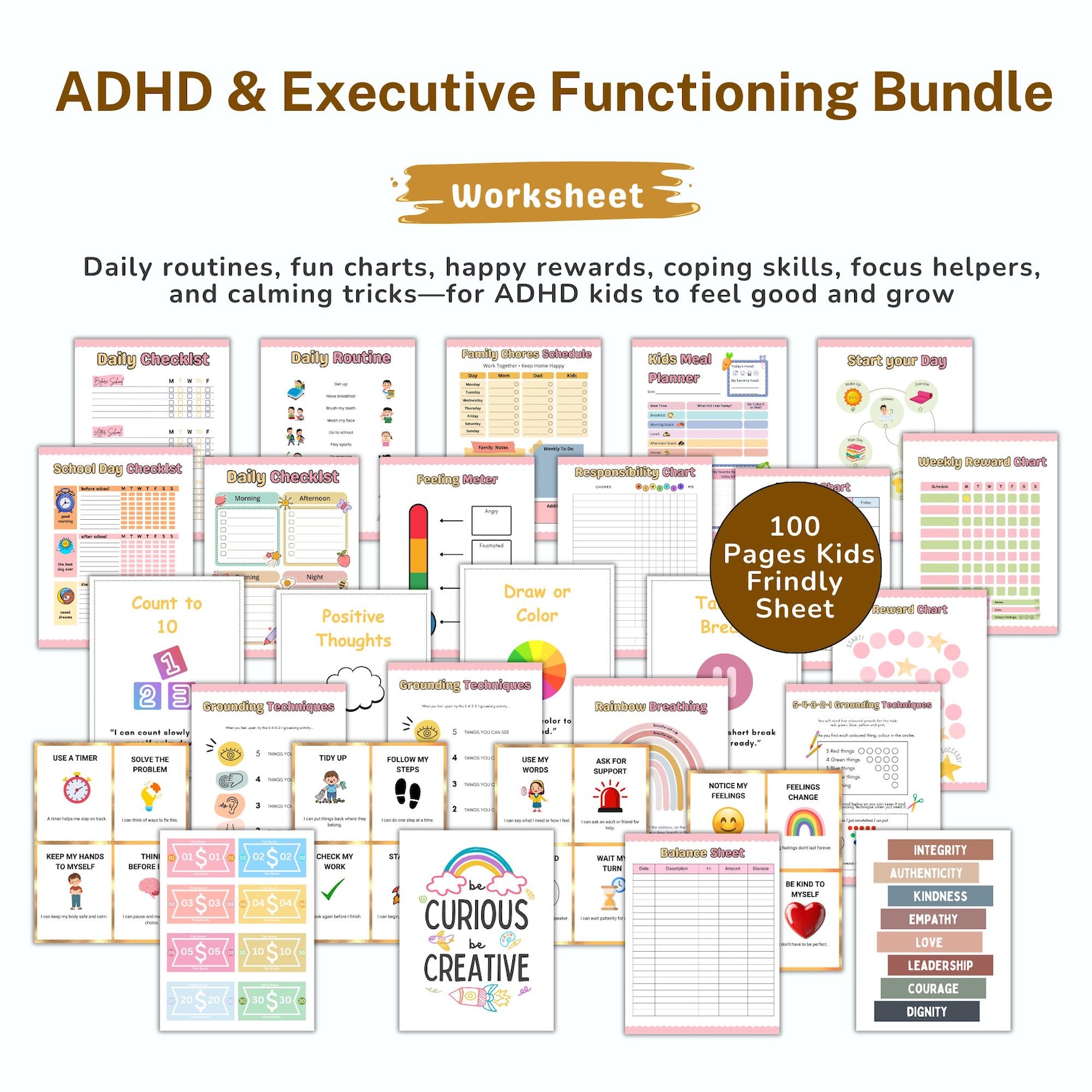 Kids ADHD Executive Function Printable, Kids Routine Planner & Habit ...