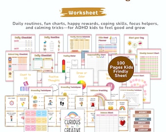 Kids ADHD Executive Function Printable, Kids Routine Planner & Habit Tracker, ADHD Brain Dump, Breathing Technique, Editable Kids Chores PDF