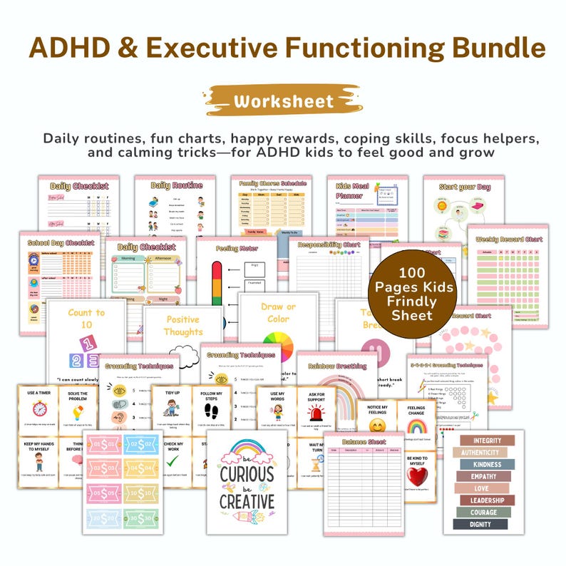 Kids ADHD Executive Function Printable, Kids Routine Planner & Habit ...