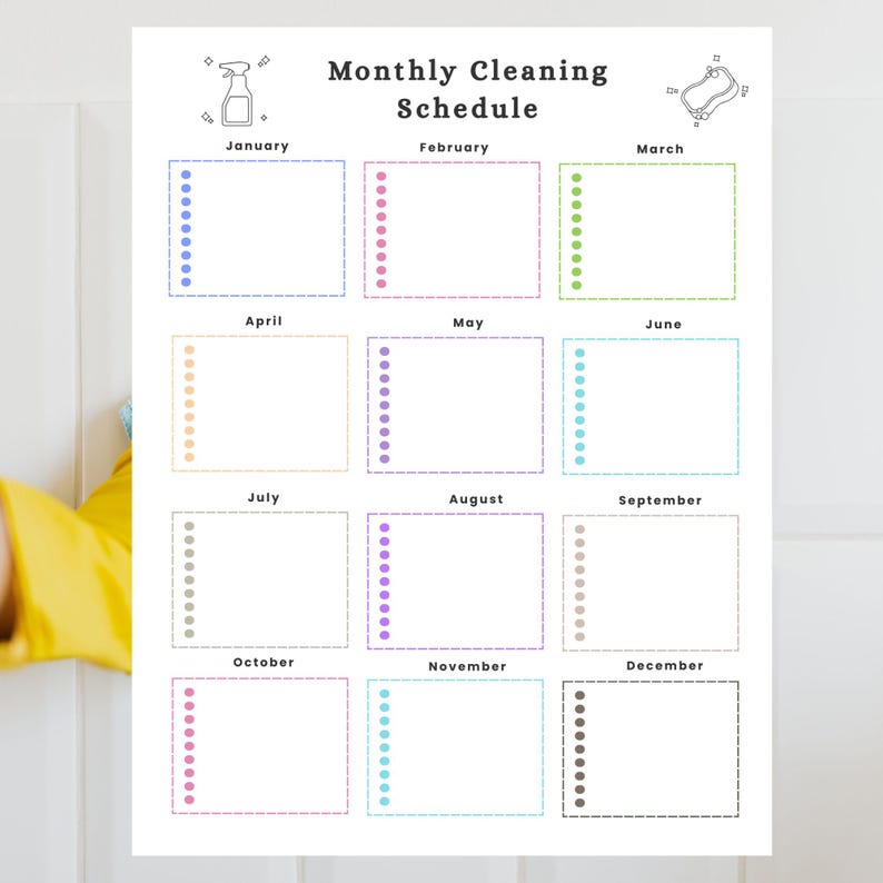 Months Chart Clean Editable Monthly Cleaning Planner, ADHD Cleaning Schedule for Busy Mom ...