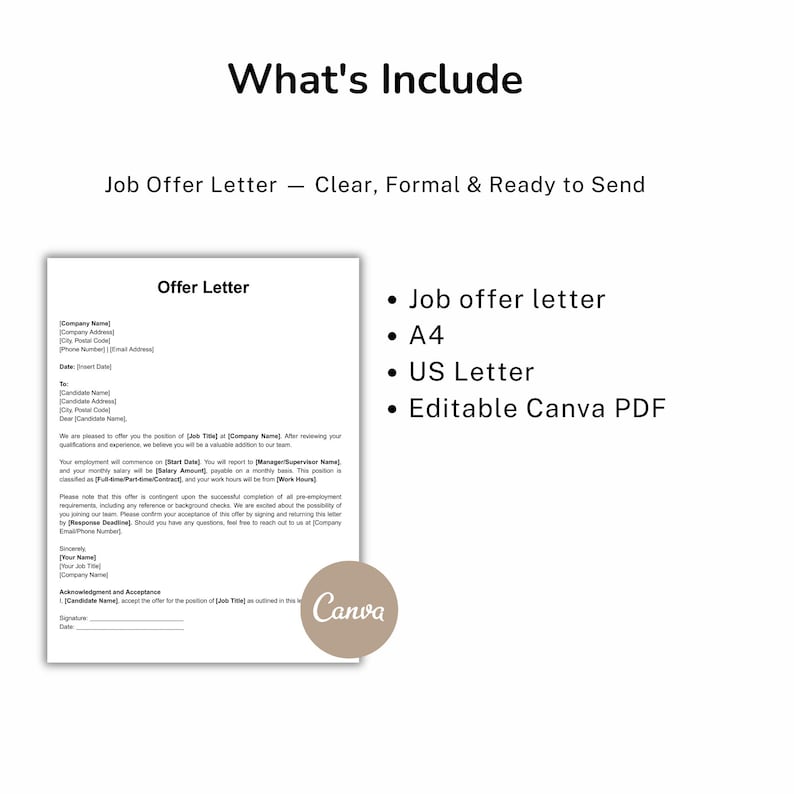 Editable Job Offer Letter Canva Template, Contract Job Offer Letter ...
