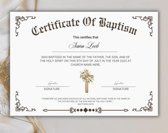 Editable Certificate Of Baptism Template, Church Certificate, Baby Dedication Card, Baptism Keepsake, Custom Certificate, Naming Ceremony