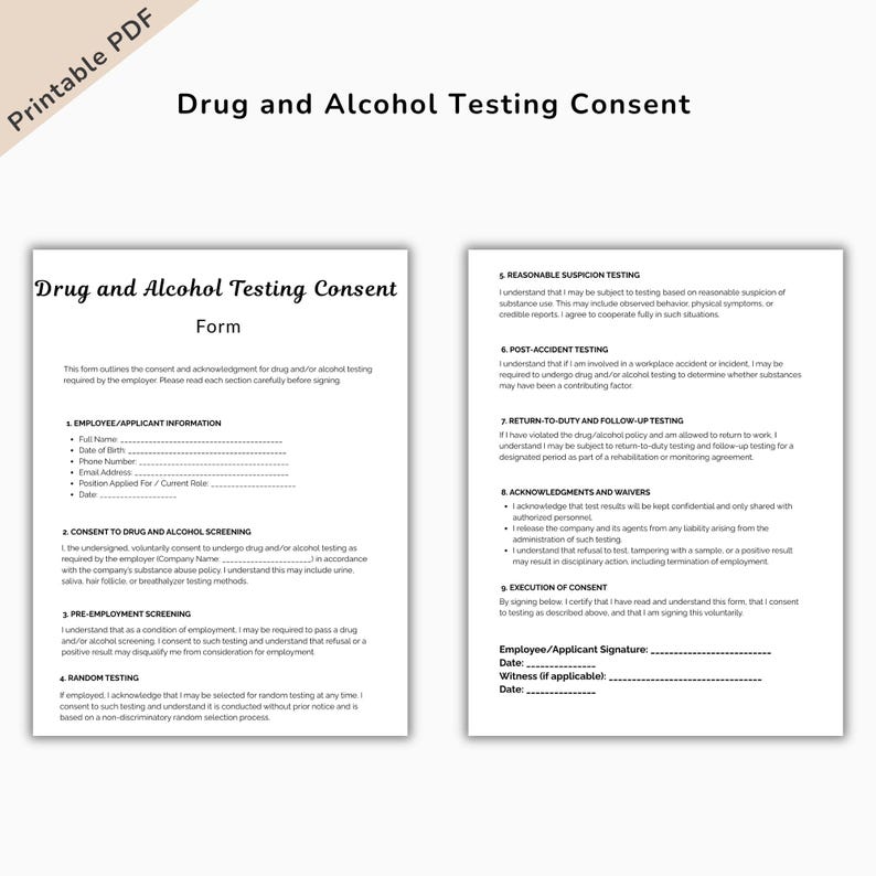 Drug and Alcohol Testing Consent Form Template, Testing Consent Forms ...