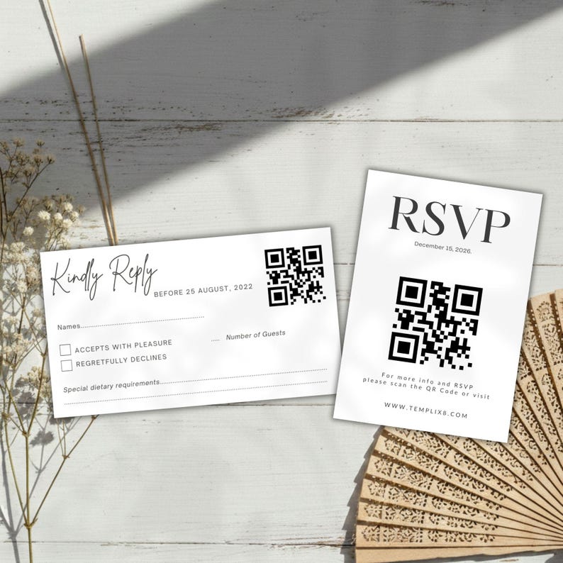 Editable Qr Code and RSVP Card Template, Modern Wedding Online Reply ...