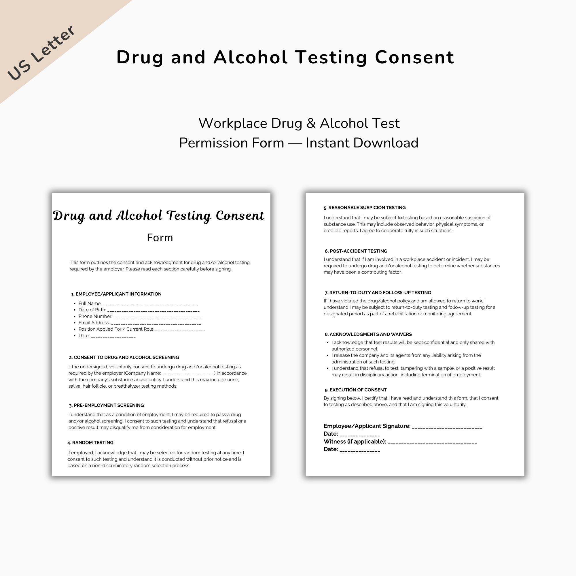 Drug and Alcohol Testing Consent Form Template, Testing Consent Forms ...