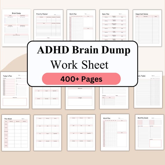 Editable ADHD Brain Dump, ADHD Daily Planner, Executive Function PDF, Priority Matrix, Work Day, Thoughts Organizer, Brain Dump, Printable