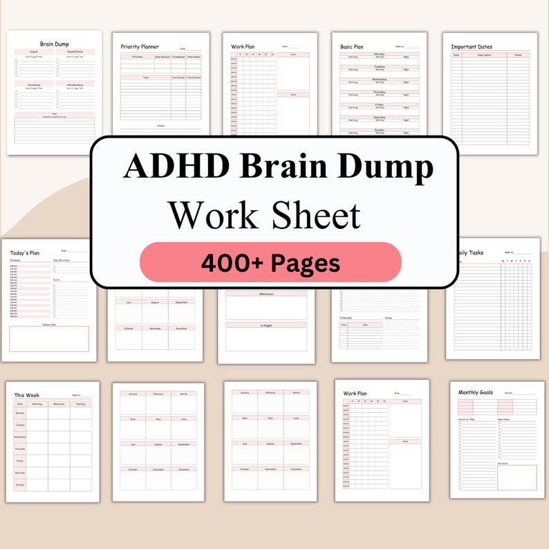 Editable ADHD Brain Dump, ADHD Daily Planner, Executive Function PDF, Priority Matrix, Work Day, Thoughts Organizer, Brain Dump, Printable image 1