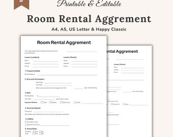 Room Rental Agreement Template, Room Rental Contract, Rental Payment Contract, Room Tenancy Agreement, Lease Agreement, Landlord Forms PDF