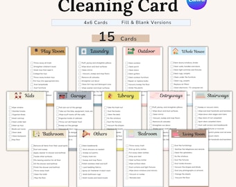 Editable Cleaning Cards Bundle, Cleaning Cards For Kids, Family Chore Charts, Household Cleaning, Master Cleaning Checklist, Zone Cleaning