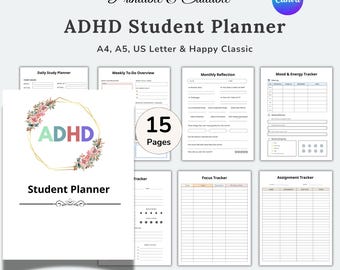 Printable ADHD Student Planner, ADHD School Planner, Study Organizer, Homework Tracker, ADHD Brain Dump, Focus Tracker, Adhd Weekly Planner